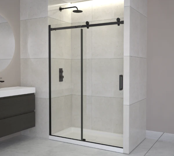 Shower Sliding Door Glass Matte Black