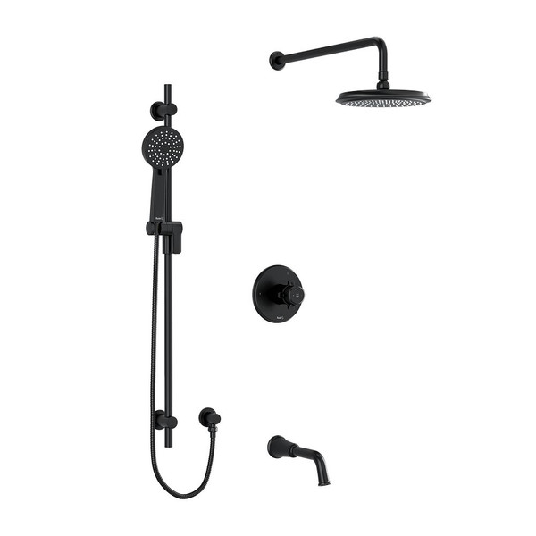 Riobel - KIT1345MMRDXCBK-SPEX - Type T/P (thermostatic/pressure balance) 1/2'' coaxial 3-way system with hand shower rail, shower head and spout