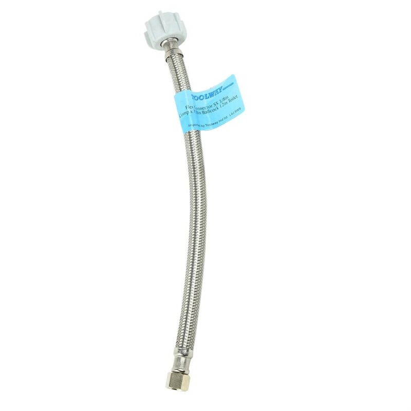 FLEX CONNECTOR SS 3 / 8IN COMP X 7 / 8IN BALLCOCK 12IN TOILET 180285