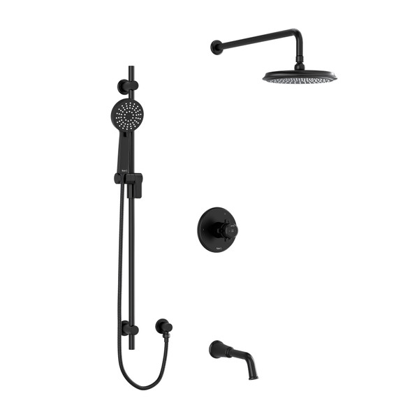 Momenti Type T/P (Thermostatic/Pressure Balance) 1/2 Inch Coaxial 3-Way System With Hand Shower Rail Shower Head And Spout - Black With X-Shaped Handles | Model Number: KIT1345MMRDXBK