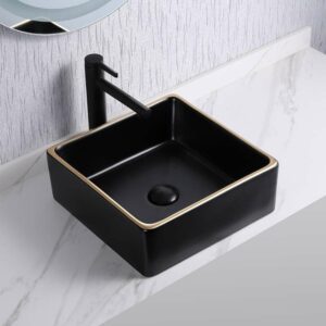 38 X 38 X 13.5 cm Black-Gold Square Bathroom Sink 8011BB