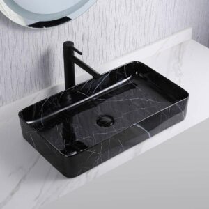 60 X 35 X 11 cm Black Granite Ceramic Sink 8414MB