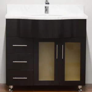 36″ Solid Wood ESPRESSO Vanity with Glass Countertop