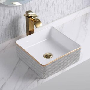 38 X 38 X 13.5 cm Gold Hexagonal Square Ceramic Sink 8011PG