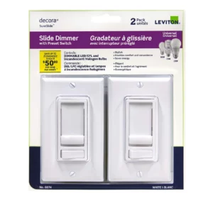 LEVITON SURESLIDE UNIVERSAL SLIDE DIMMER WITH PRESET SWITCH (2PACK)- WHITE