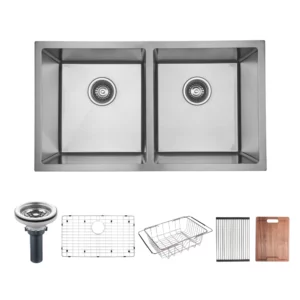BLISS 31.5 inch stainless steel brushed undermount kitchen double bowl sink UD31518
