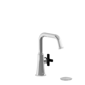 Momenti Single Hole Bathroom Faucet – Chrome And Black With X-Shaped Handles | Model Number: MMSQS01XCBK-05