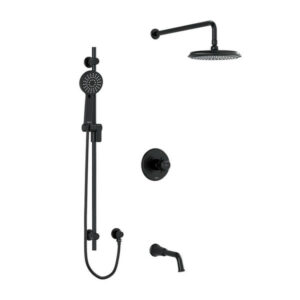 Riobel – KIT1345MMRDXCBK-SPEX – Type T/P (thermostatic/pressure balance) 1/2” coaxial 3-way system with hand shower rail, shower head and spout